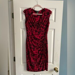 Lauren Ralph Lauren Dress Red and Black Floral V Neck Sleeveless Dress Size 6